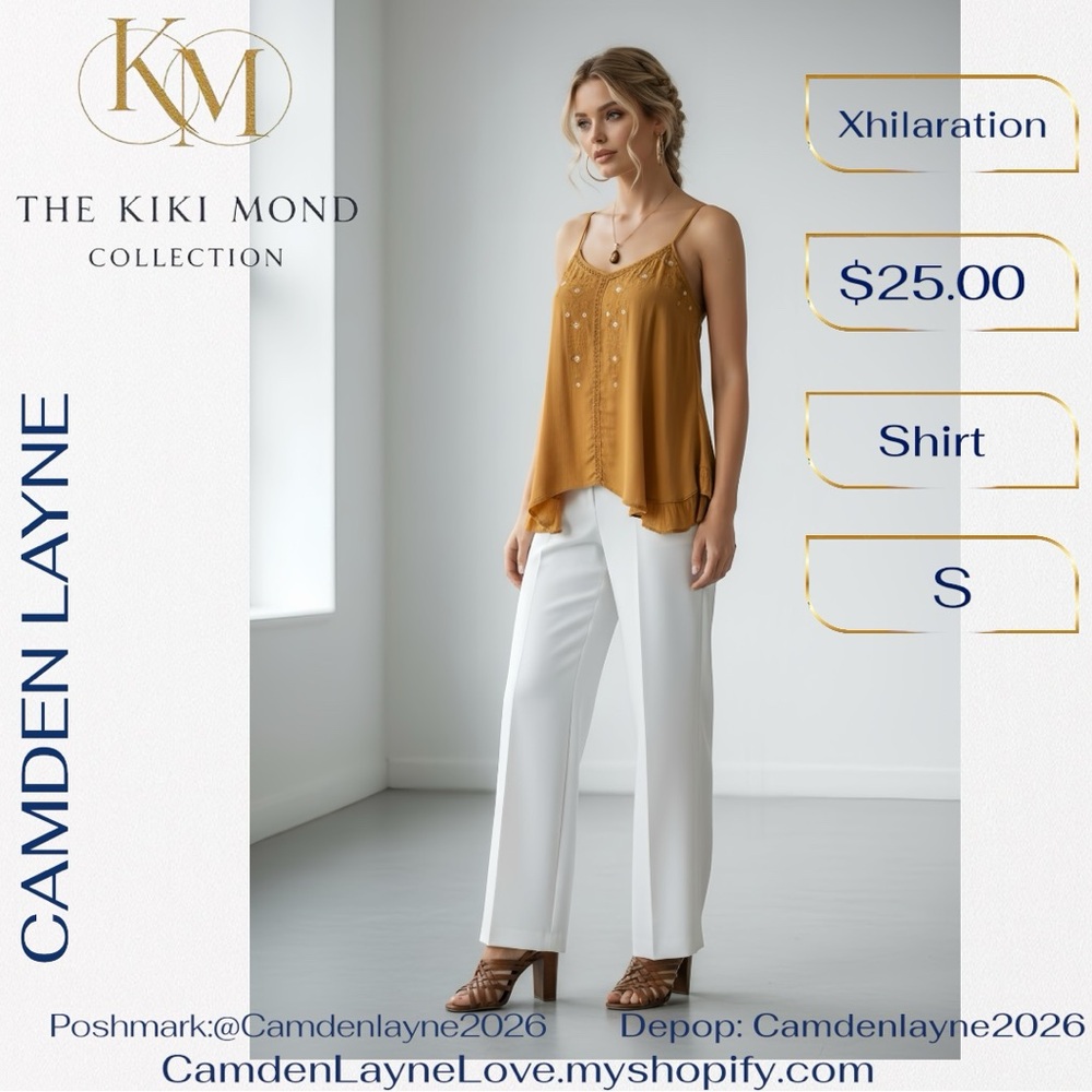 Mustard Bohemian Linen Cami Blouse - Picture 2 of 8